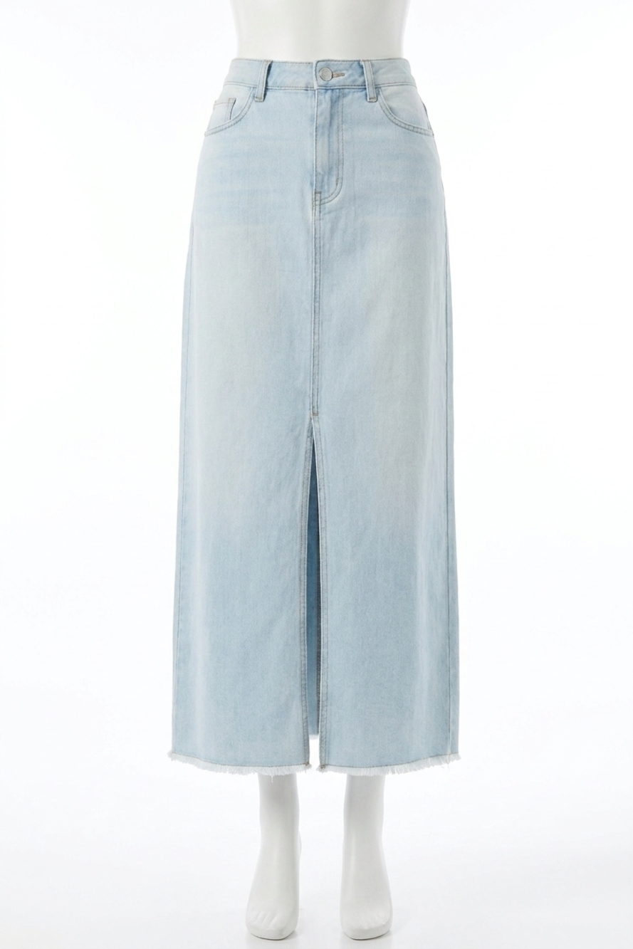 NEW TRIBAL full length denim skirt w/pockets and slit in blue white